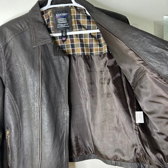 Aviatrix Leather Jacket Mens 2XL Brown Asymmetrical Full Zip Moto Biker Distress - Picture 6 of 10